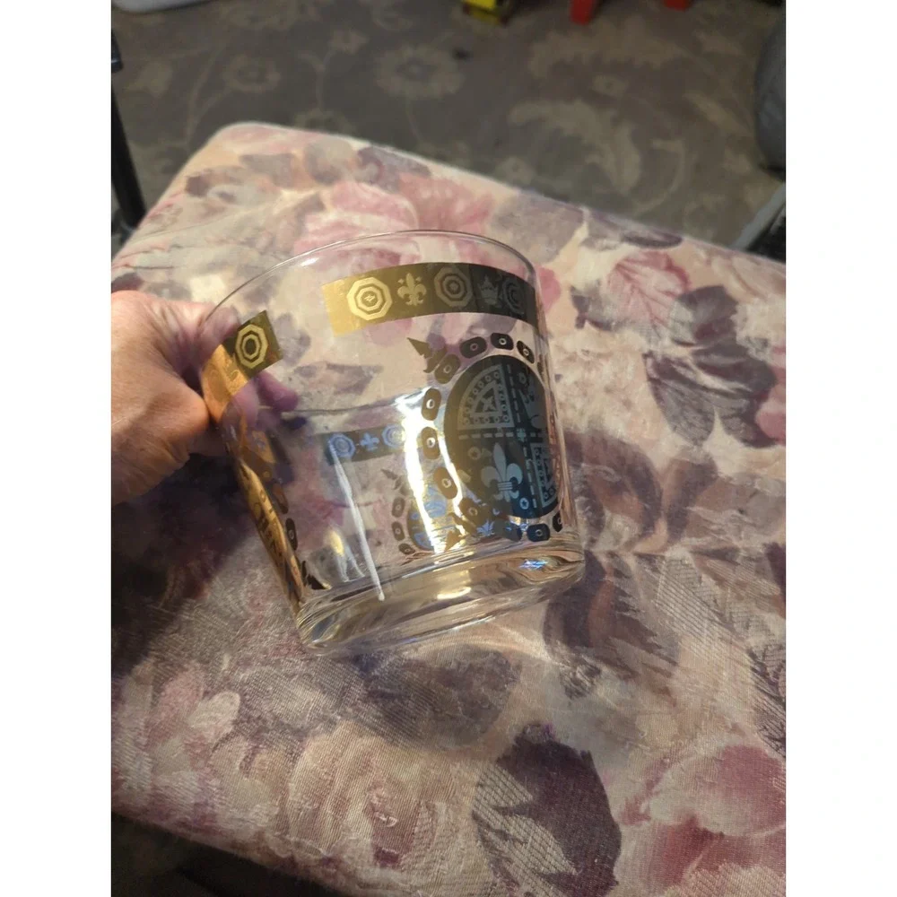 MCM Signed Vito Bari Glass Ice Bucket 22K Gold Vintage